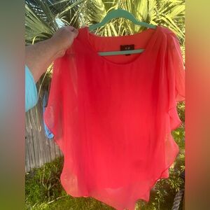 AGB Vibrant coral  Sheer Blouse with overlay